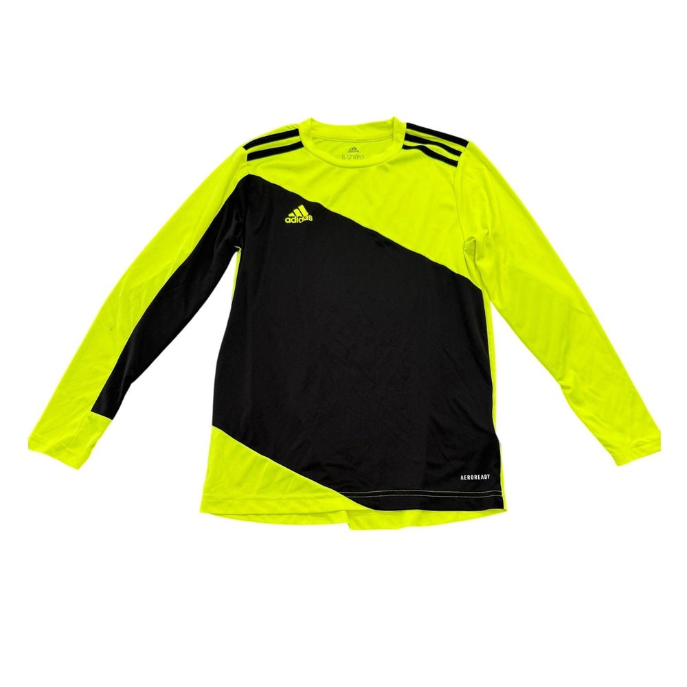 Adidas Aeroready Long Sleeve Jersey Kids Medium 11-12Y Yellow Black Soccer Shirt